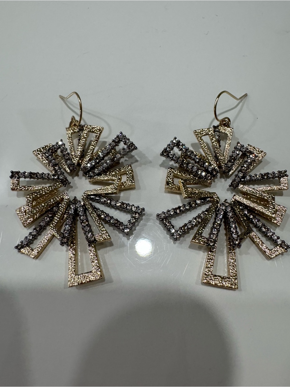 Gold and Black With Crystals Statement Drop Earrings - Women Jewelry